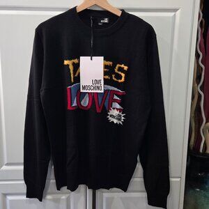 Moschino Intarsia-Knit Logo Virgin Wool Blend Jumper - Black